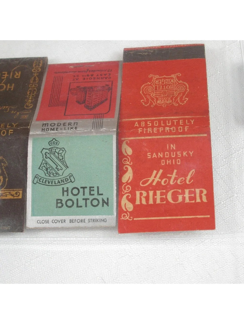 4 Vintage Matchbook Covers Hotel Rieger, Hotel Bolton, & The Barr Hotel in Ohio